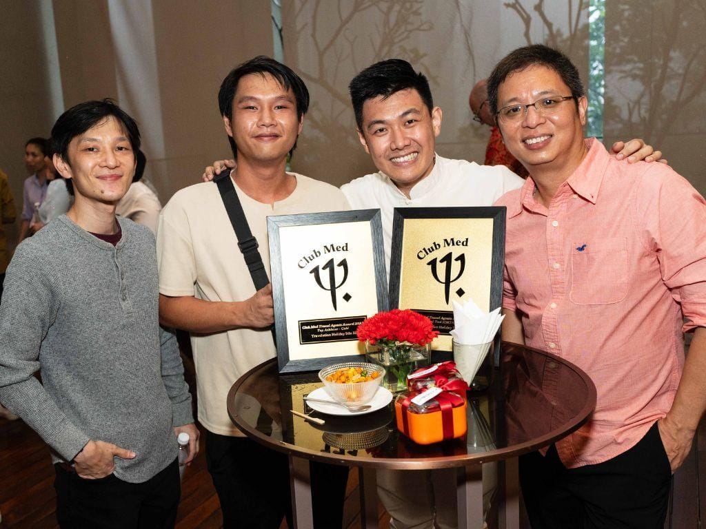 Top Club Med Travel Agent in Malaysia: Travelution Holidays Wins Big Club Med Awards 2023 - Andy and Eugene from Travelution Holidays with Kit and Gabriel from Club Med