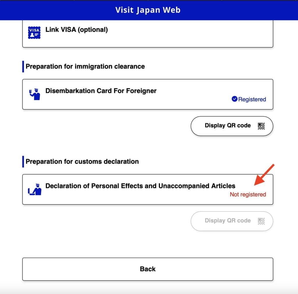 Visit Japan Web Custom Declaration