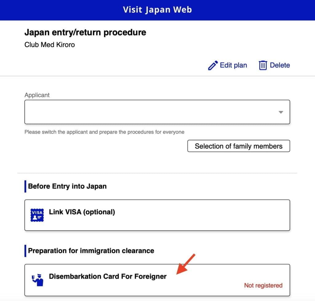 Visit Japan Web Desembarkation Card