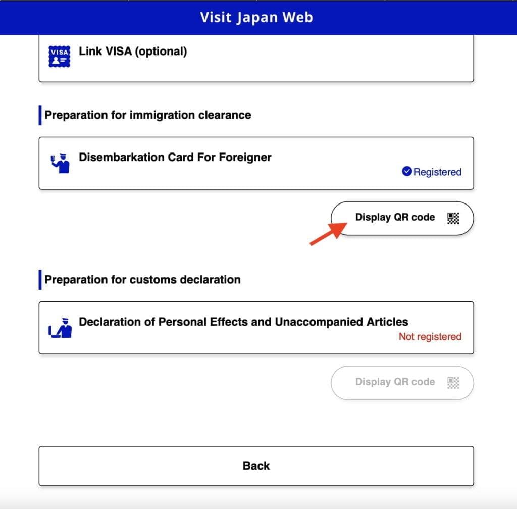 Visit Japan Web Disembarkation Card QR