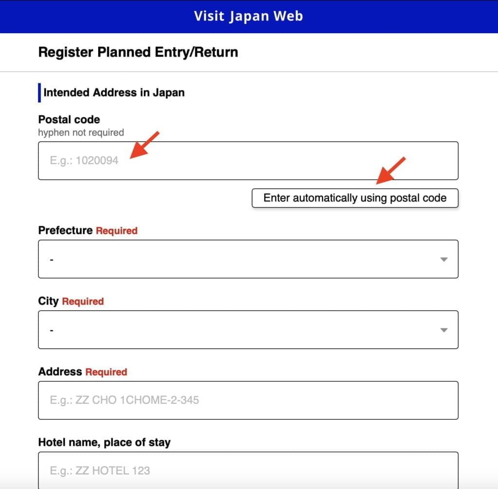Visit Japan Web Hotel Address