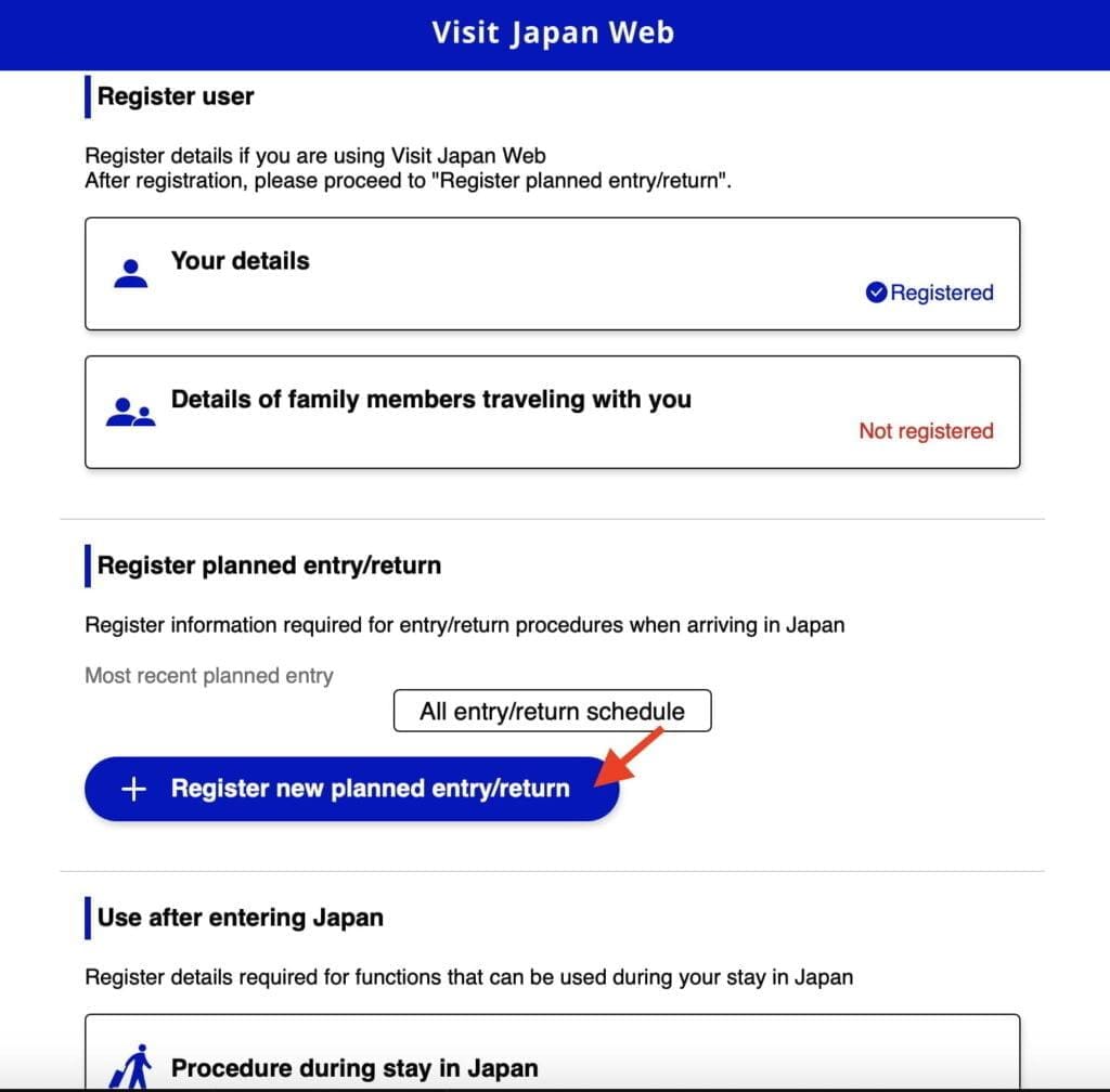 Visit Japan Web Register Entry