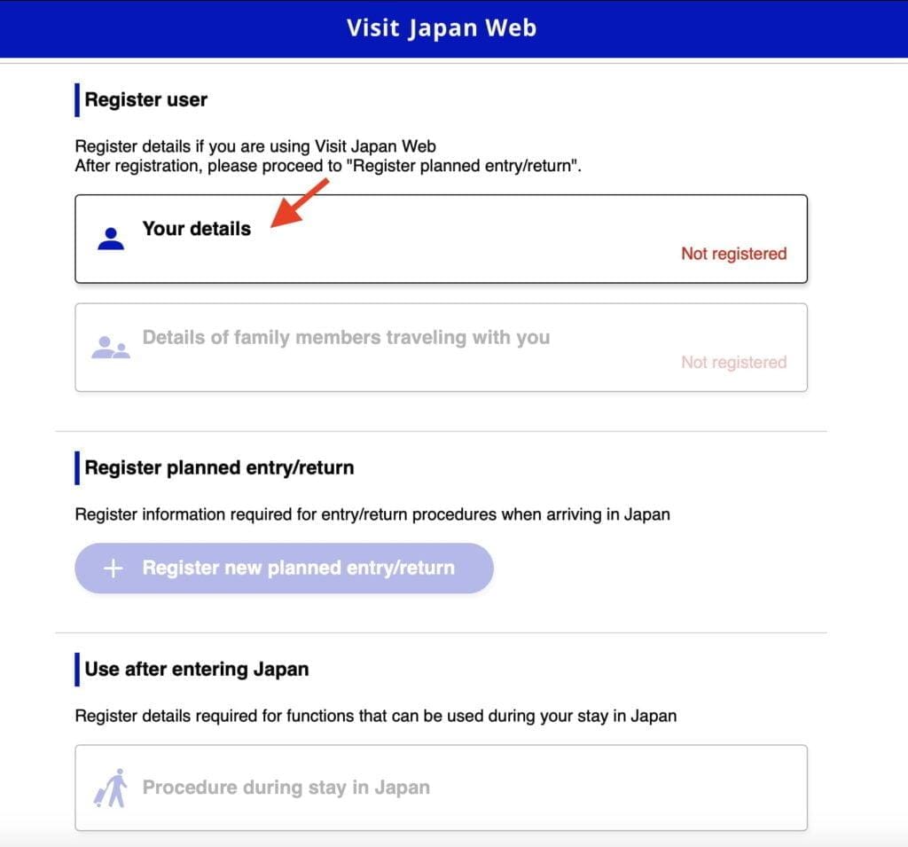 Visit Japan Web Register User