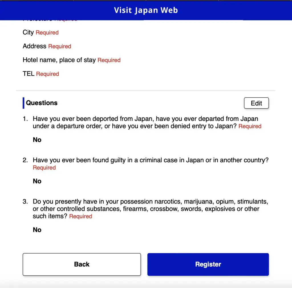 Visit Japan Web Stay Questions Confirmation