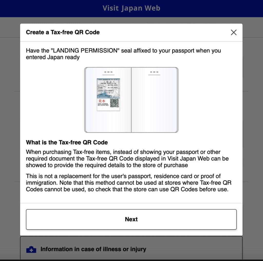 Visit Japan Web Tax Free QR Code Scan