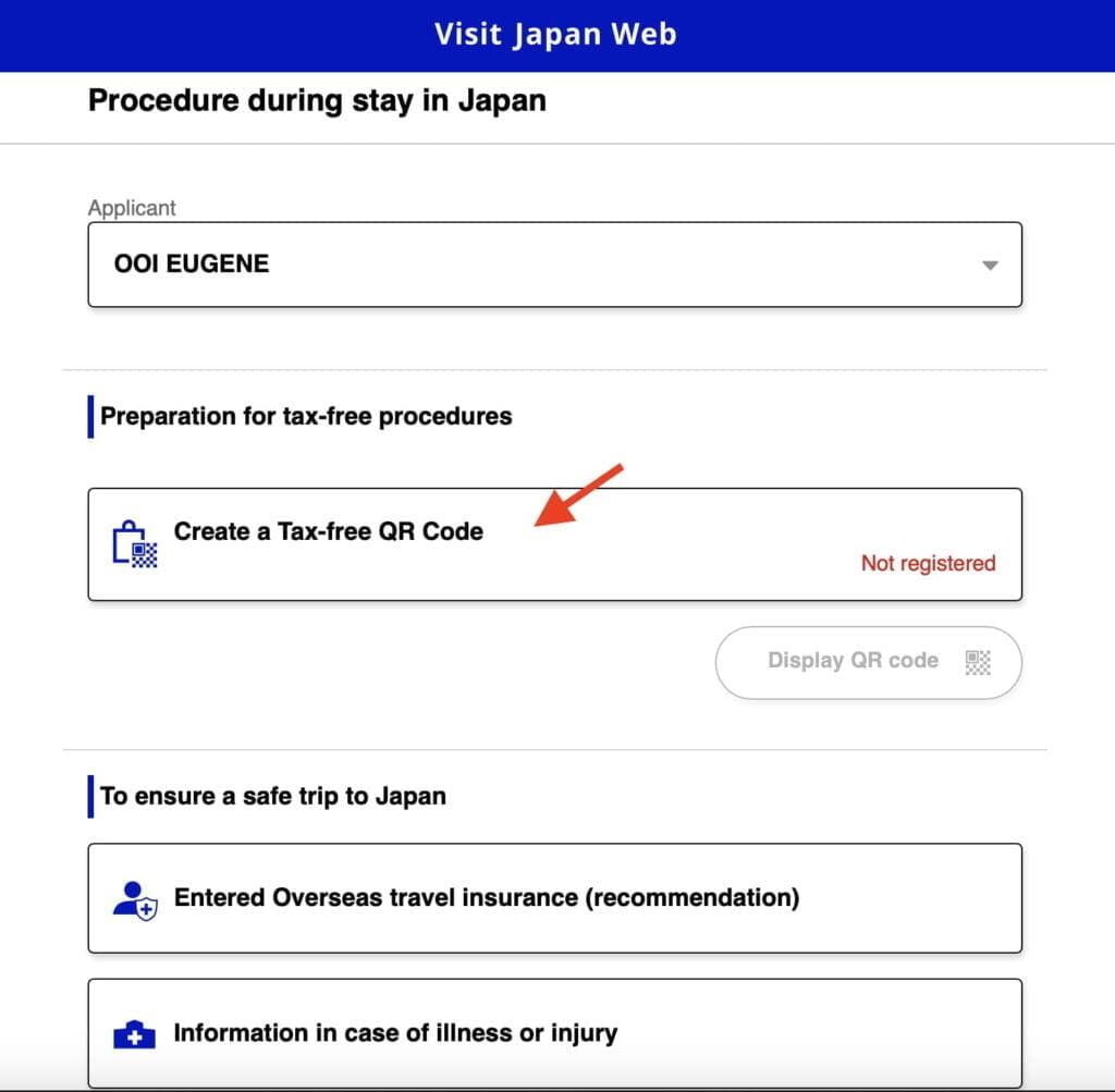 Visit Japan Web Tax Free QR Code