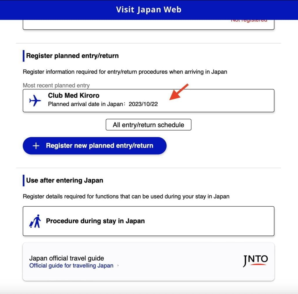 Visit Japan Web Trip Registered