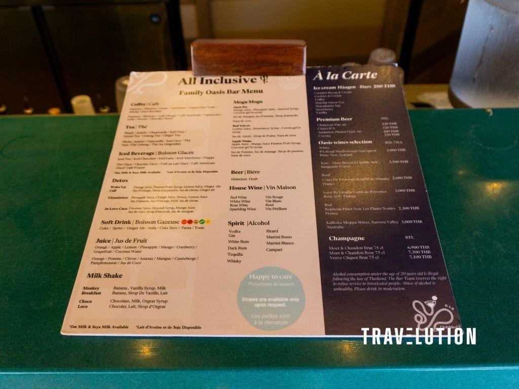 Club Med Phuket Family Oasis - Family Bar Menu